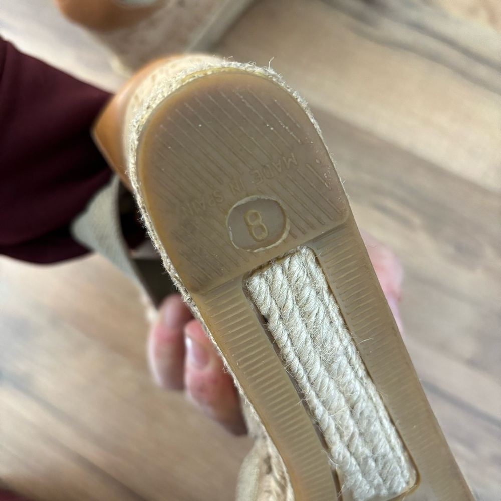 Tory Burch Natanya Peep Toe Cork Wedge Espadrille Sandal Honey Wheat Women’s - Picture 2 of 9